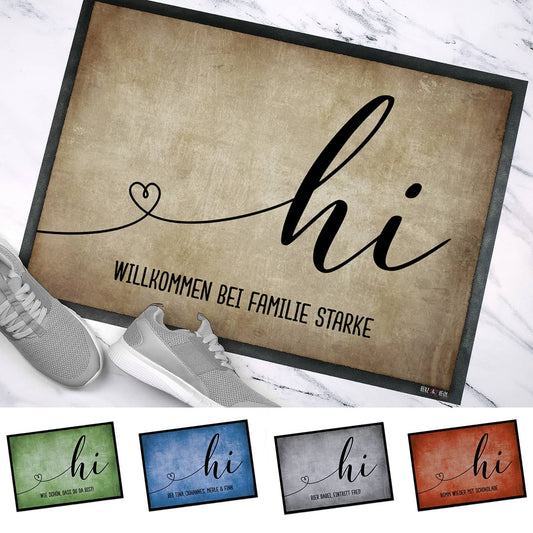Hi Fußmatte mit Familienname-Farbauswahl