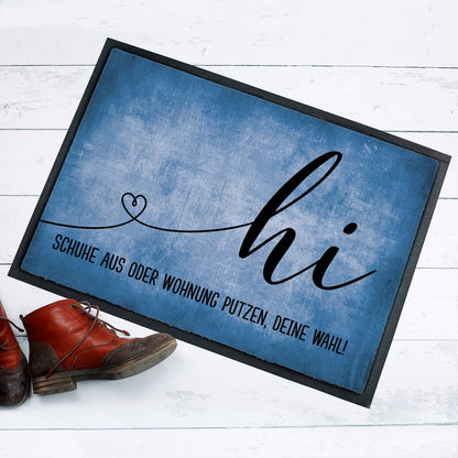 Hi Fußmatte in blau mit Ihrem Spruch
