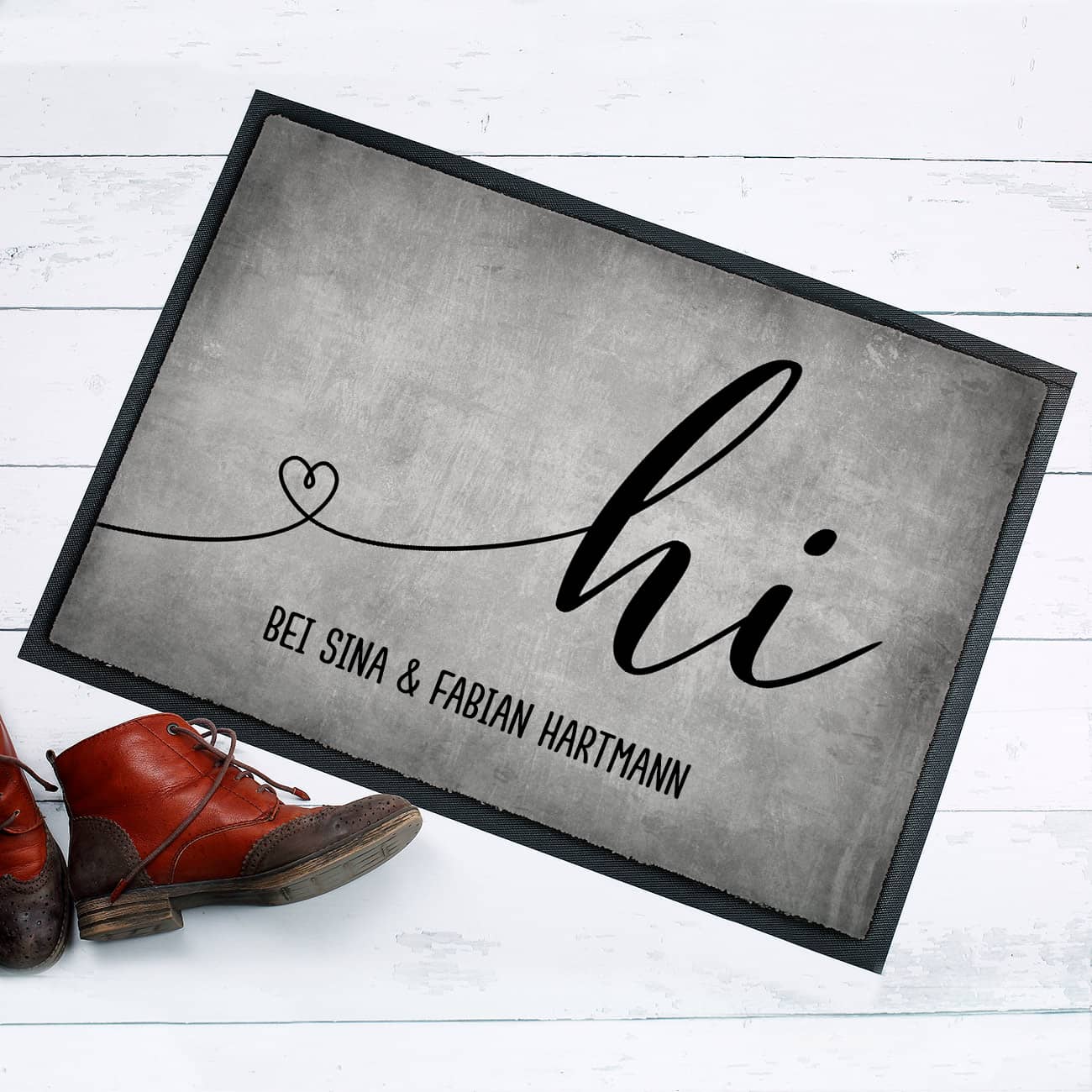 Hi Fußmatte in grau mit Ihrem Spruch