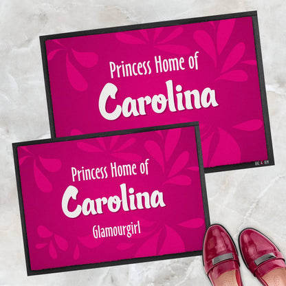 Pinkfarbene Fussmatte mit ihrem Wunschtext in 2 Größen