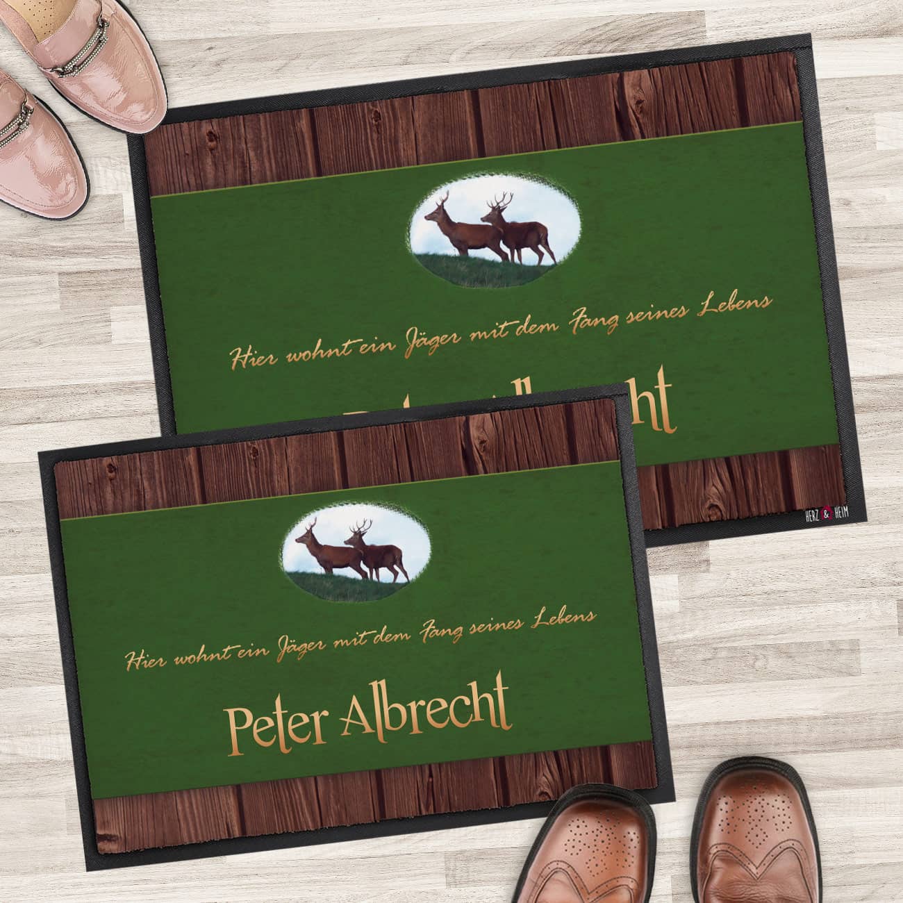Persönliche Fußmatte mit Jagdmotiv Hirsche - 2 Größen