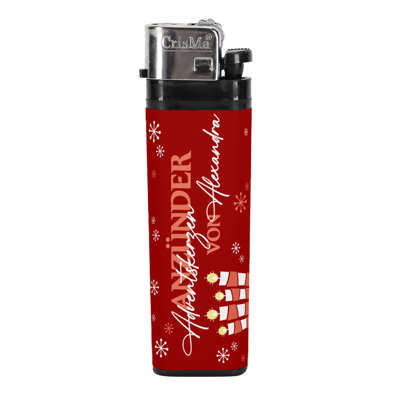 Standard-Feuerzeug mit persönlichem Advents-Aufkleber bestückt