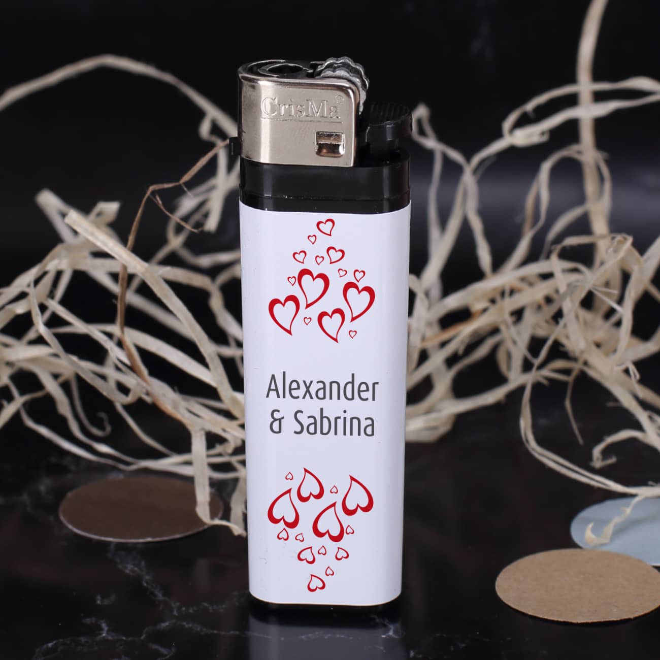Feuerzeug zur Hochzeit mit Namen des Brautpaares