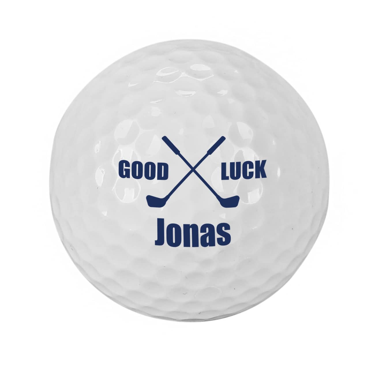 Golfball mit "Good Luck" Aufdruck, Golfschlägermotiv und einem Namen Ihrer Wahl