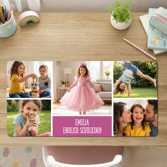 Schreibtischunterlage für Kinder  mit Wunschtext und 5 Fotos