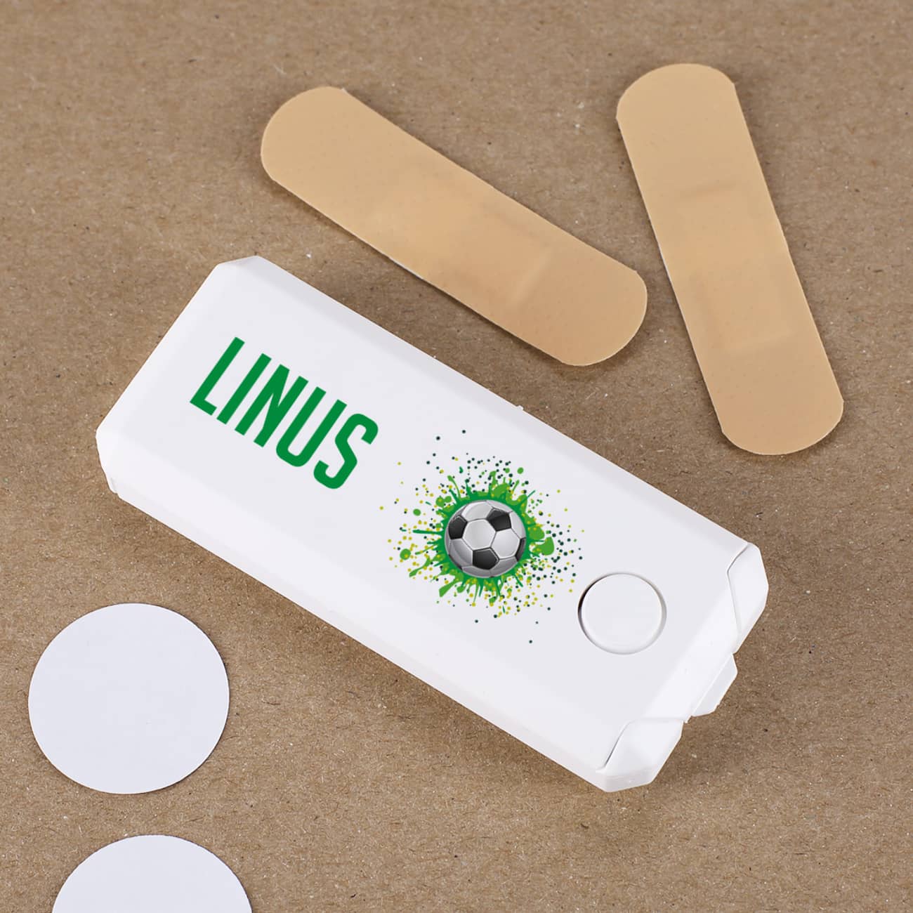 Pflasterbox für Fußballer mit Name personalisiert