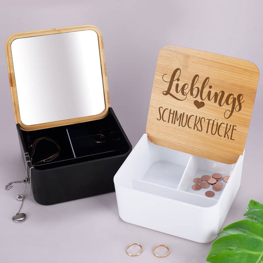 Aufbewahrungsbox mit Ihrem Wunschtext graviert in schwarz oder weiß