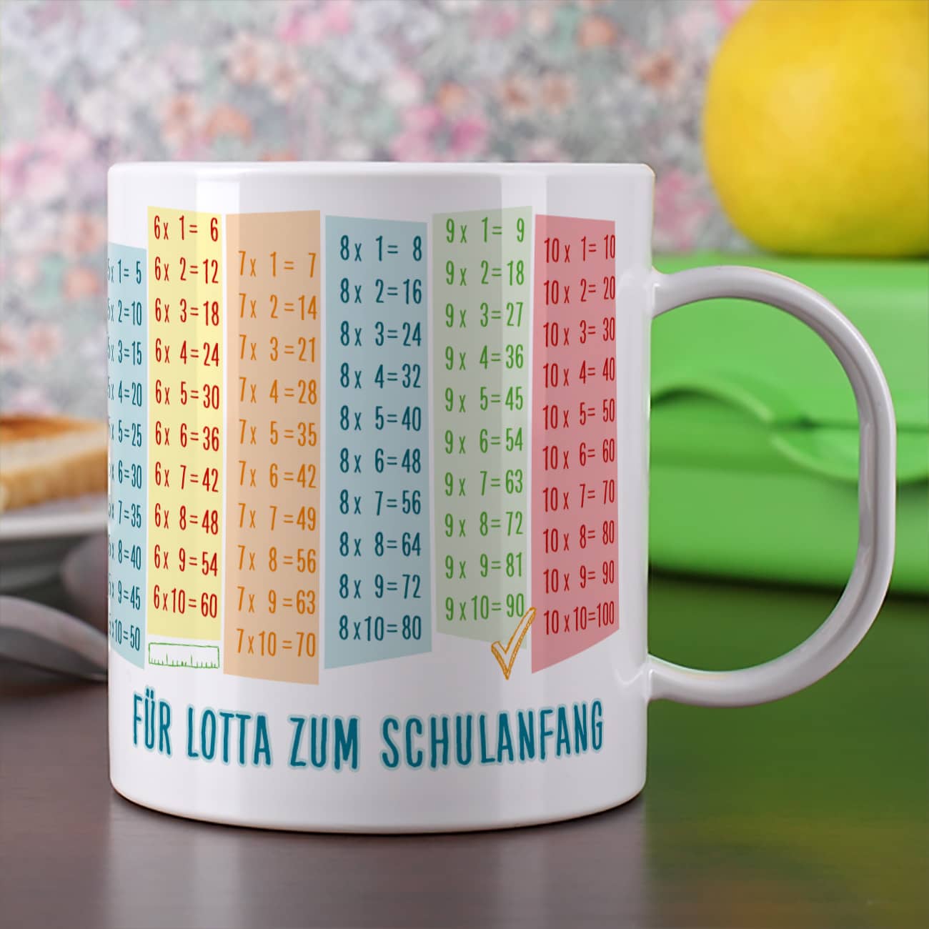 Tasse zum Schulanfang mit Einmaleins 