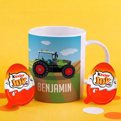 Bruchfeste Kindertasse mit grünem Traktor und Name
