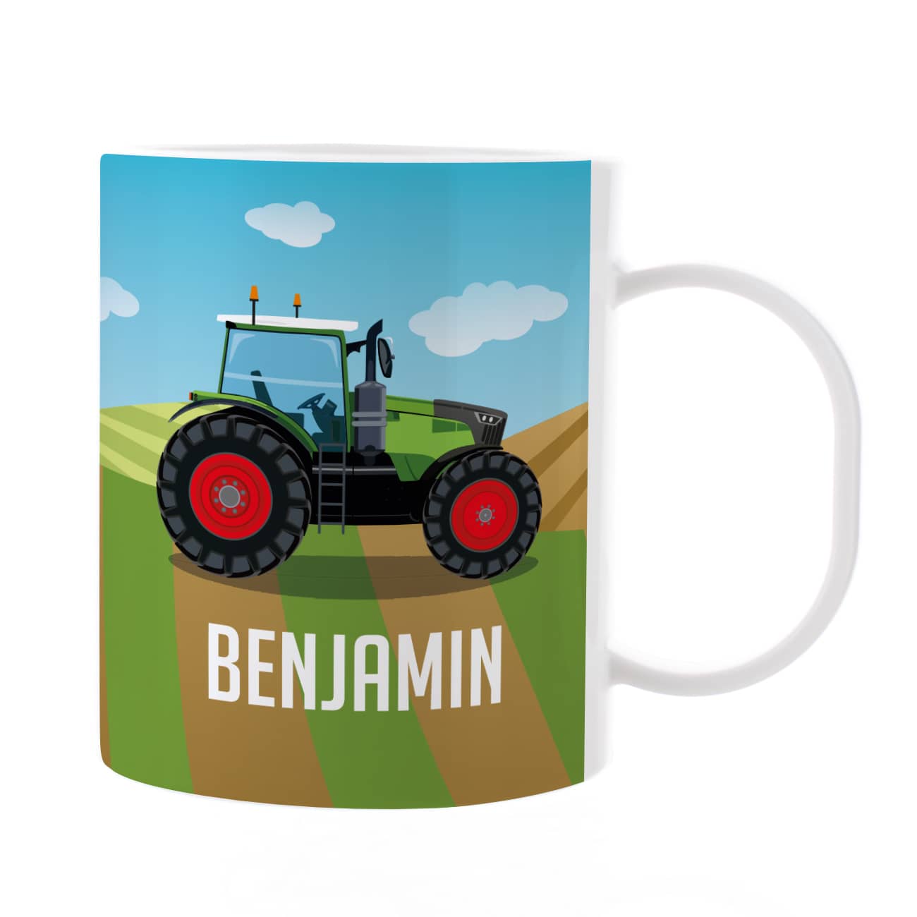 Bruchfeste Kindertasse mit grünem Traktor