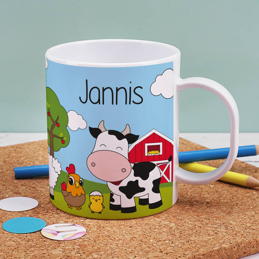 Kunststofftasse bedruckt mit Bauernhoftieren