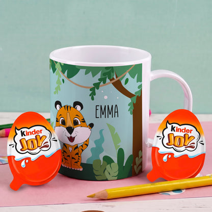 Kunststofftasse mit Dschungelmotiv, Tiger, Tucan und Ihrem Wunschnamen