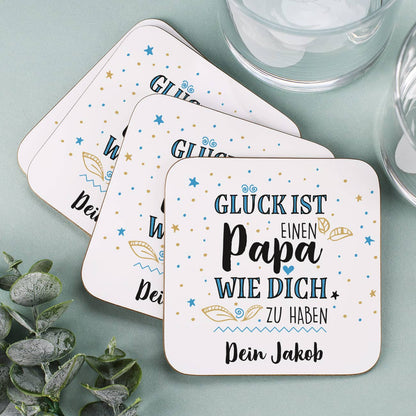 quadratischer Untersetzer im 4er-Set oder einzeln zum Vatertag mit Wunschtext