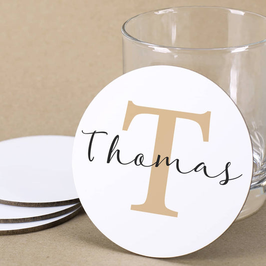 Persönlicher Untersetzer mit Initial und Name bedruckt