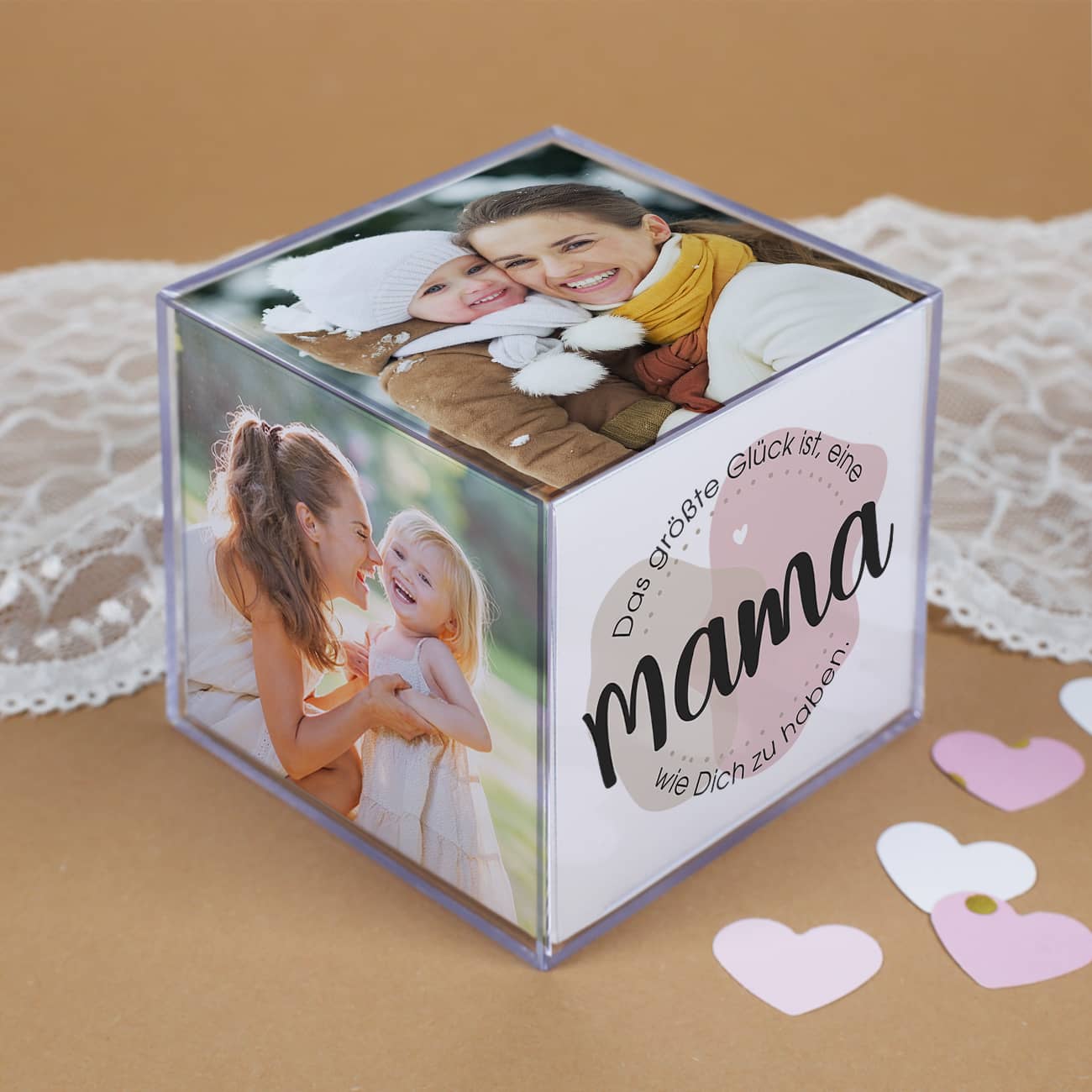 Fotowürfel mit 5 Fotos und einem aus 5 Sprüchen Ihrer Wahl