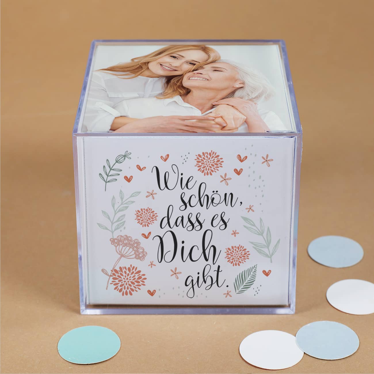 Geschenk zum Muttertag - Fotowürfel mit Spruch
