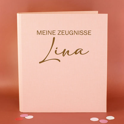 Personalisierte Zeugnismappe aus Leinen graviert mit Name und Farbauswahl | Geschenk für Schüler