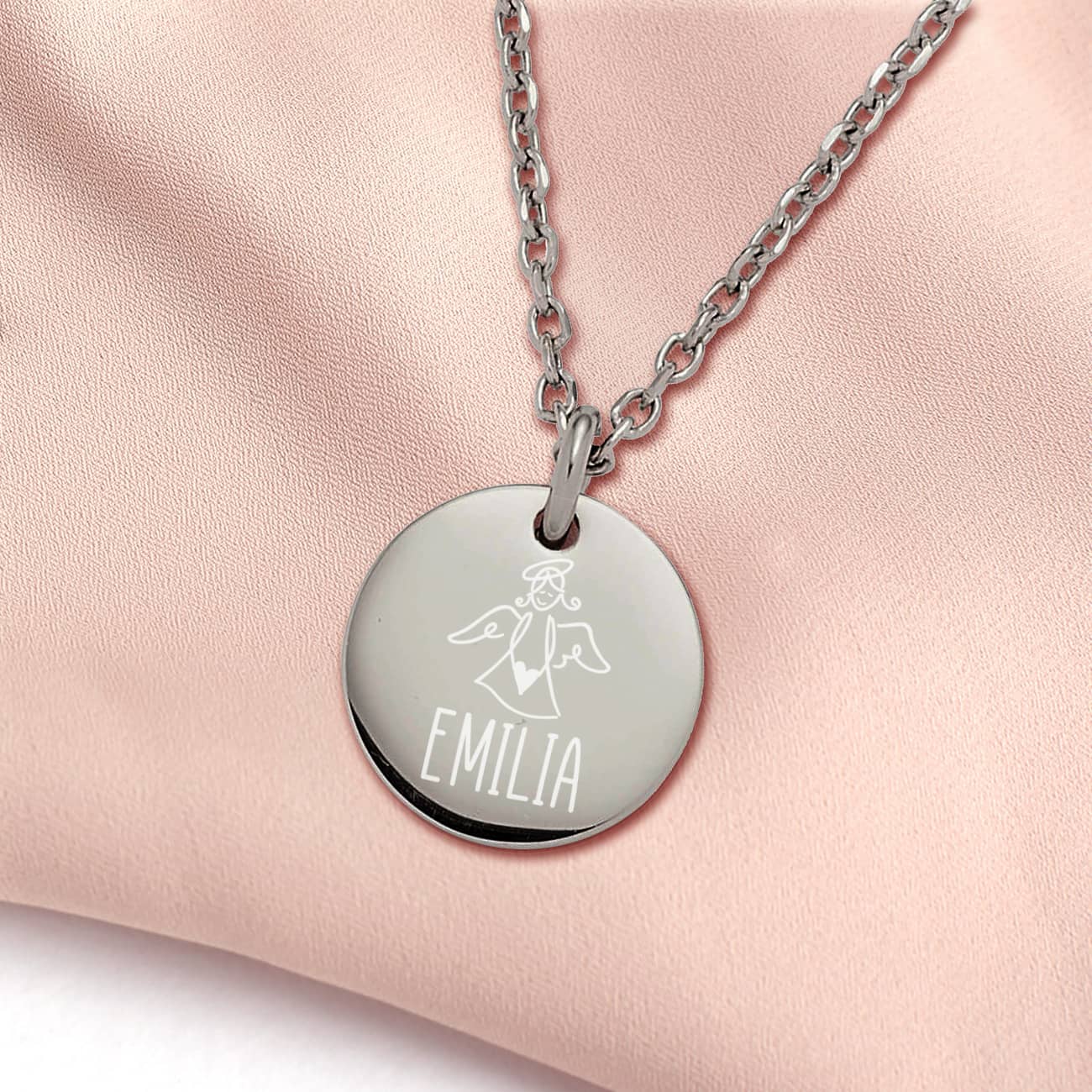 Schutzengel Halskette mit Name graviert - Silber