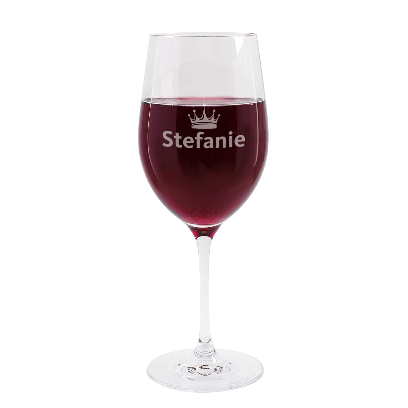 Weinglas mit Ihrem Wunschnamen und einer kleinen Krone graviert