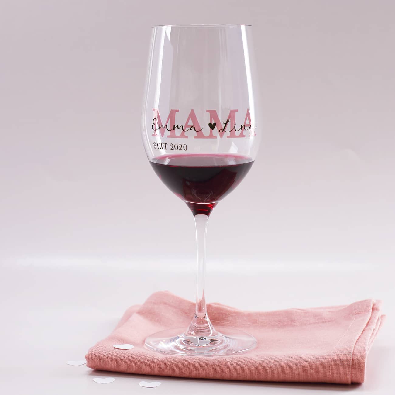 Rotweinglas für Mütter mit Wunschaufdruck