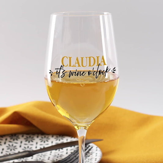 Weinglas It's wine o'clock mit Name bedruckt