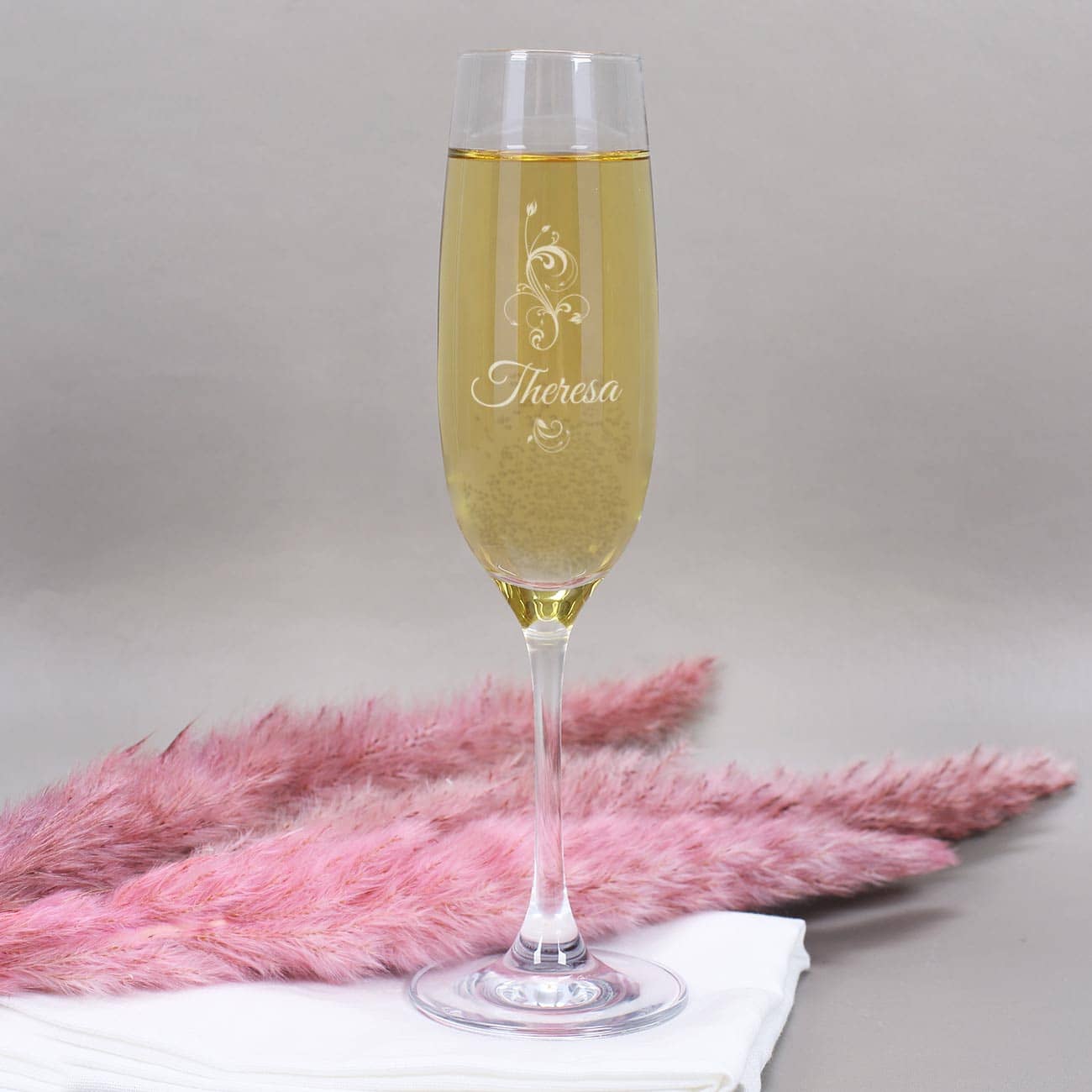 graviertes Sektglas Flower Edition mit Wunschname