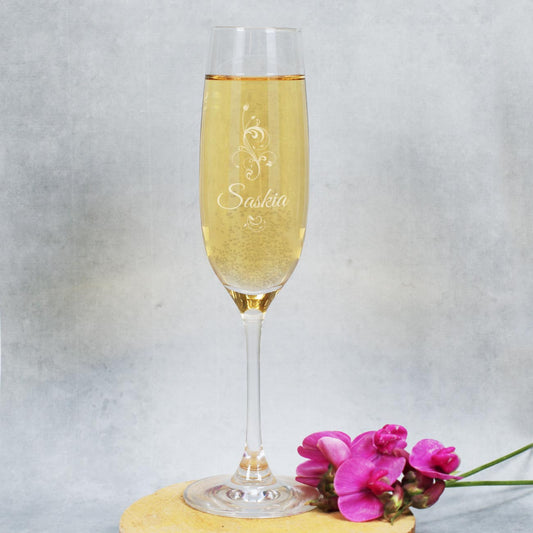 graviertes Sektglas Flower Edition mit Wunschname