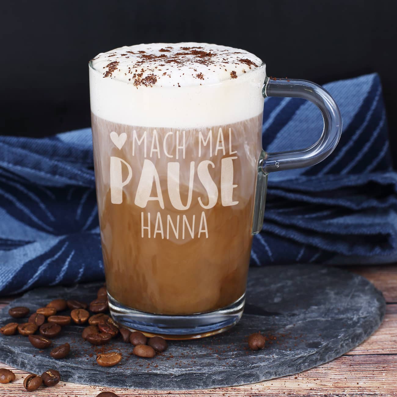 Trinkglas Mach mal Pause mit Personalisierung von Name
