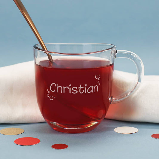 Teeglas mit Namensgravur und Kreisen
