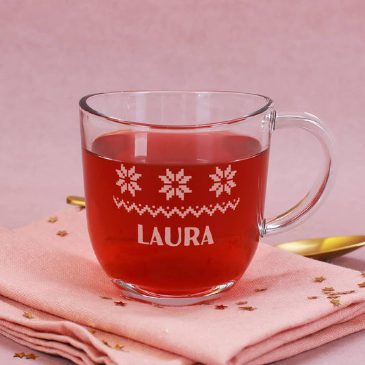Glühweinglas mit nordischem Muster und Ihrem Wunschnamen graviert