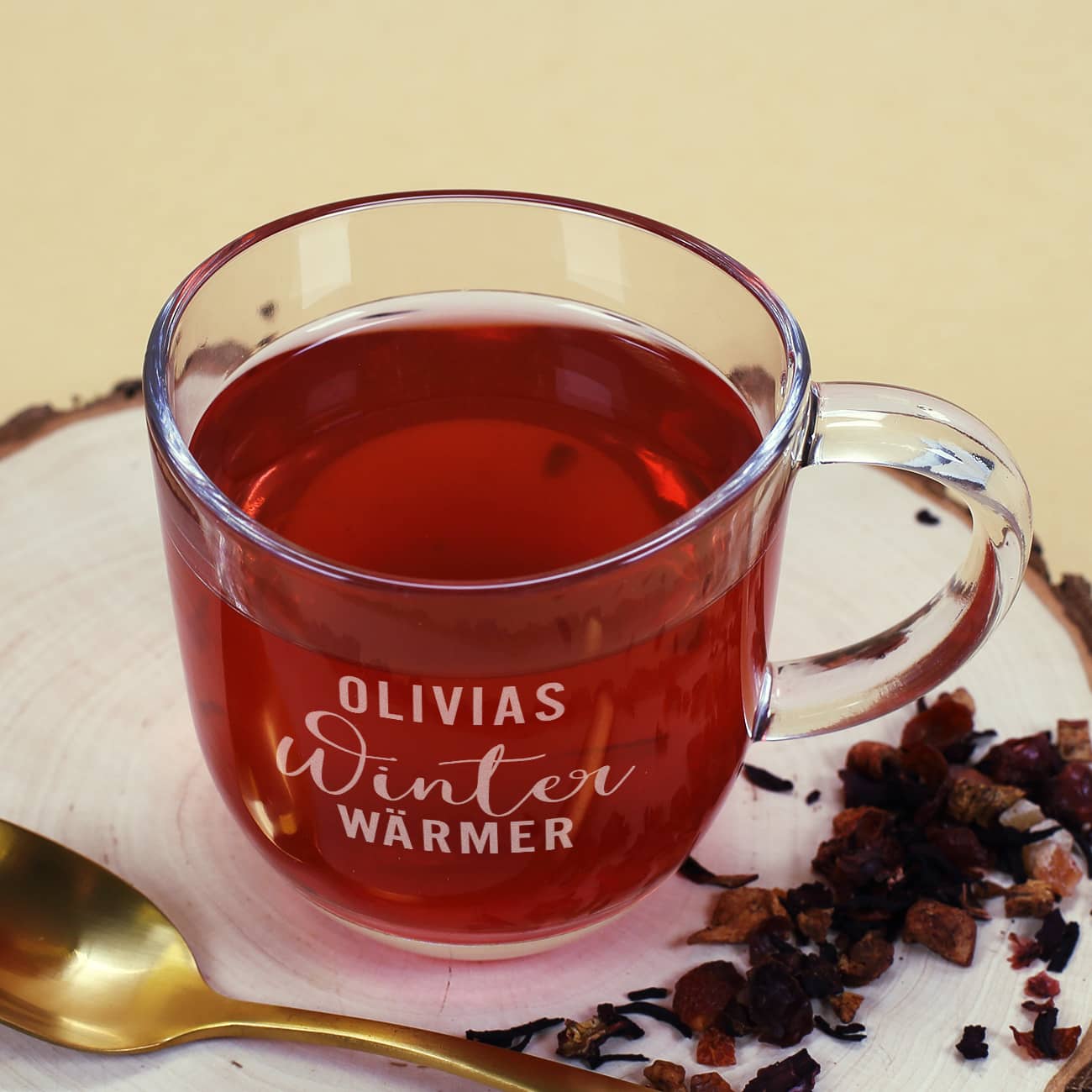 Teeglas - Winter Wärmer - mit Name graviert