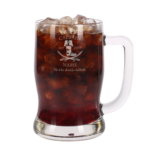Bierseidel Taverna von Leonardo graviert mit Piratenstiefel und Säbel Wunschname und Geburtsjahr