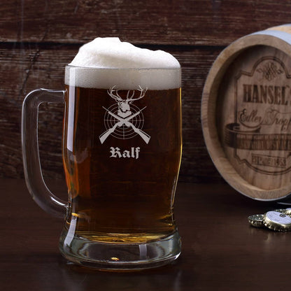 Bierkrug für Jäger mit Name und Jagdmotiv