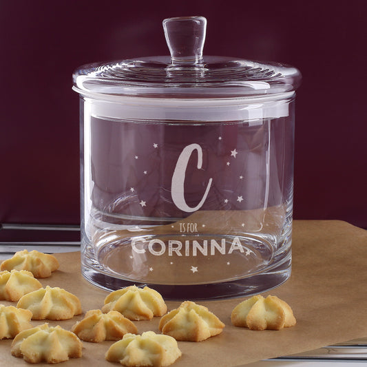 Leonardo Glasdose mit Name und Initiale graviert