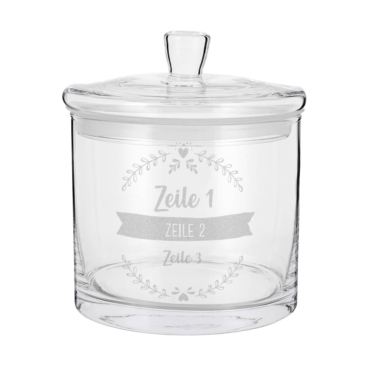 Leonardo Glasdose mit drei Zeilen Wunschtext