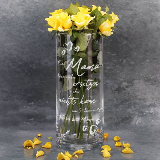 Mit Spruch gravierte Glasvase 