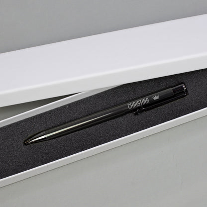 Grauer Kugelschreiber mit Gravur und Geschenkbox