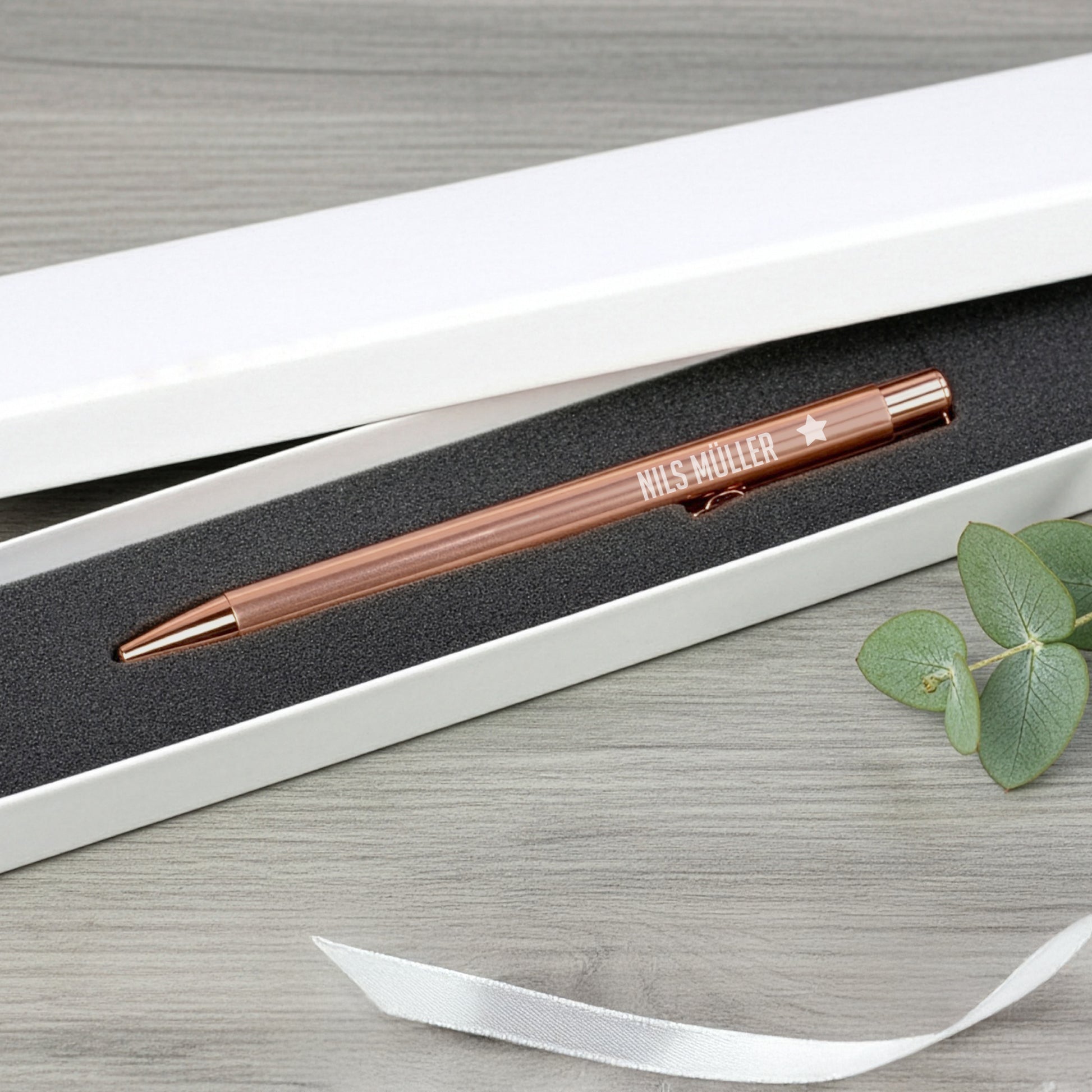 Rosè Kugelschreiber mit Gravur und Geschenkbox