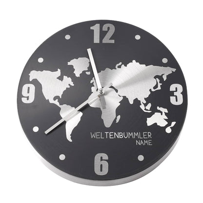 Metalluhr "Weltenbummler" mit  Ihrem Namen