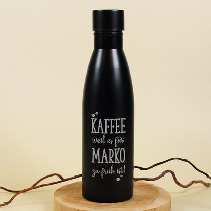 Thermosflasche mit Kaffeemotiv und Wunschtext