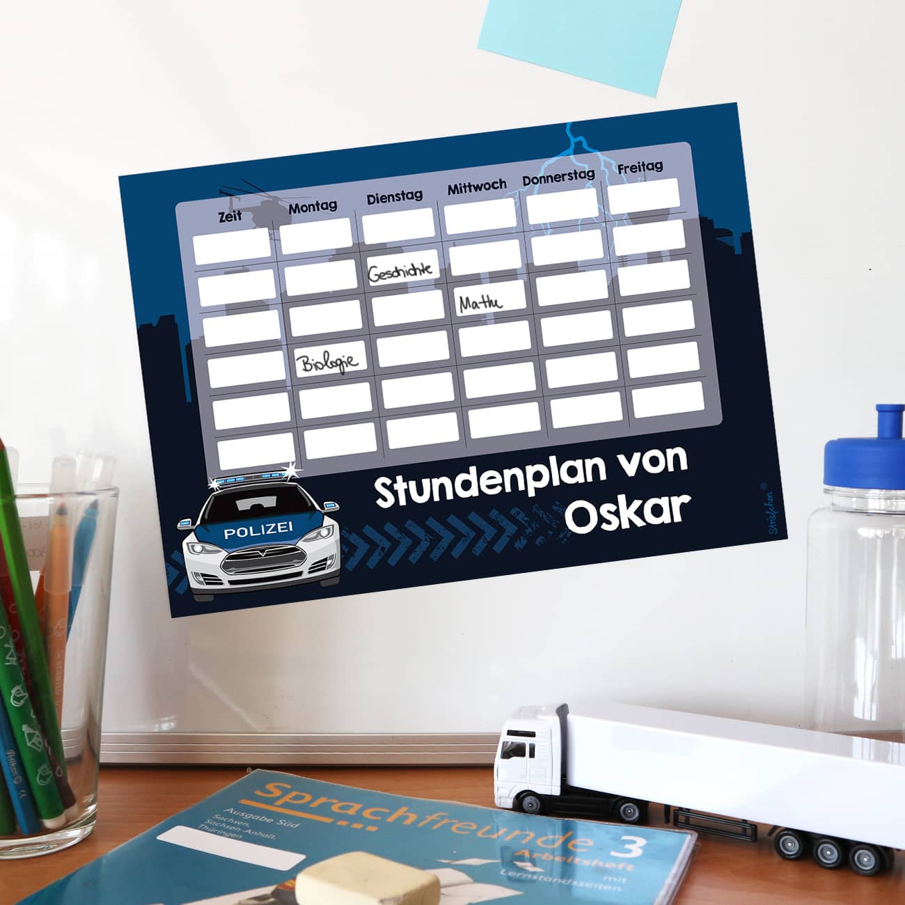 Polizei-Stundenplan mit magnetischer Rückseite