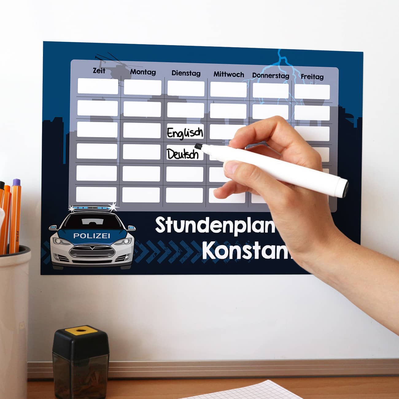 Polizei-Stundenplan mit magnetischer Rückseite