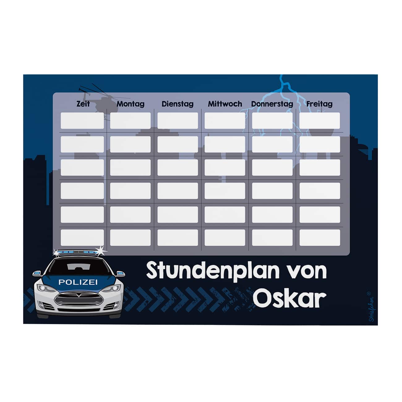 Polizei-Stundenplan mit magnetischer Rückseite