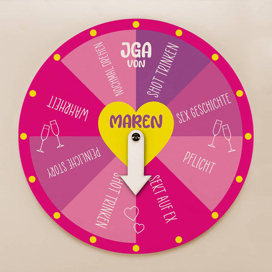 Lustiges Glücksrad für den Junggesellinnenabschied mit Ihren 8 Texten und Name nach Wunsch