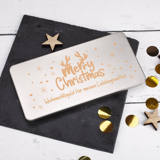 Personalisierte Blechdose "Merry Christmas" als Geschenkverpackung zu Weihnachten