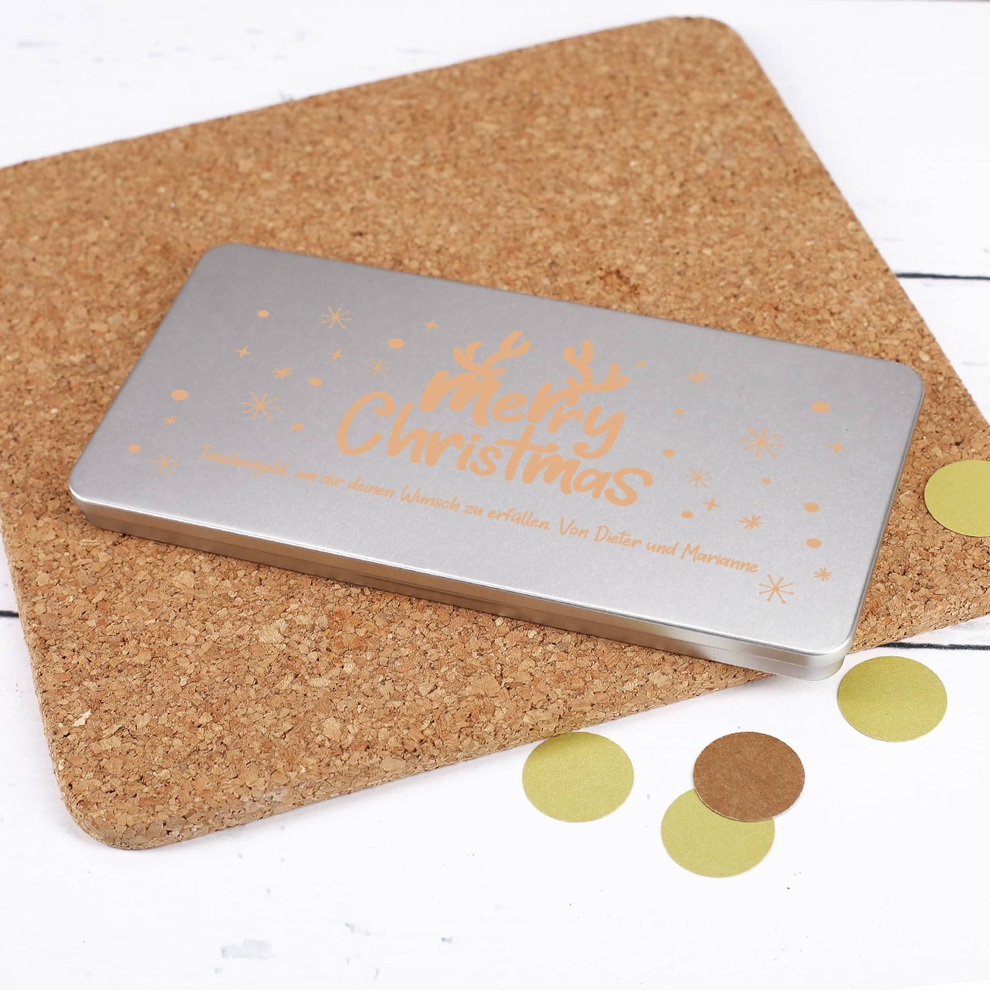 Schmale Blechdose als Verpackung für Geldgeschenke & Gutscheine