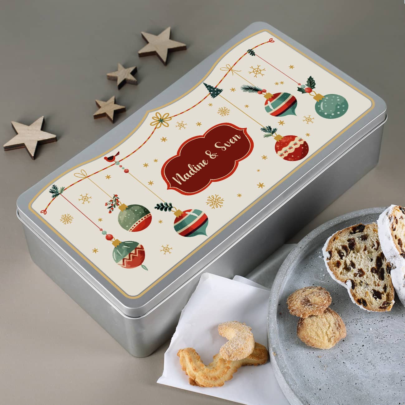 Weihnachtliche Plätzchendose mit Name bedruckt