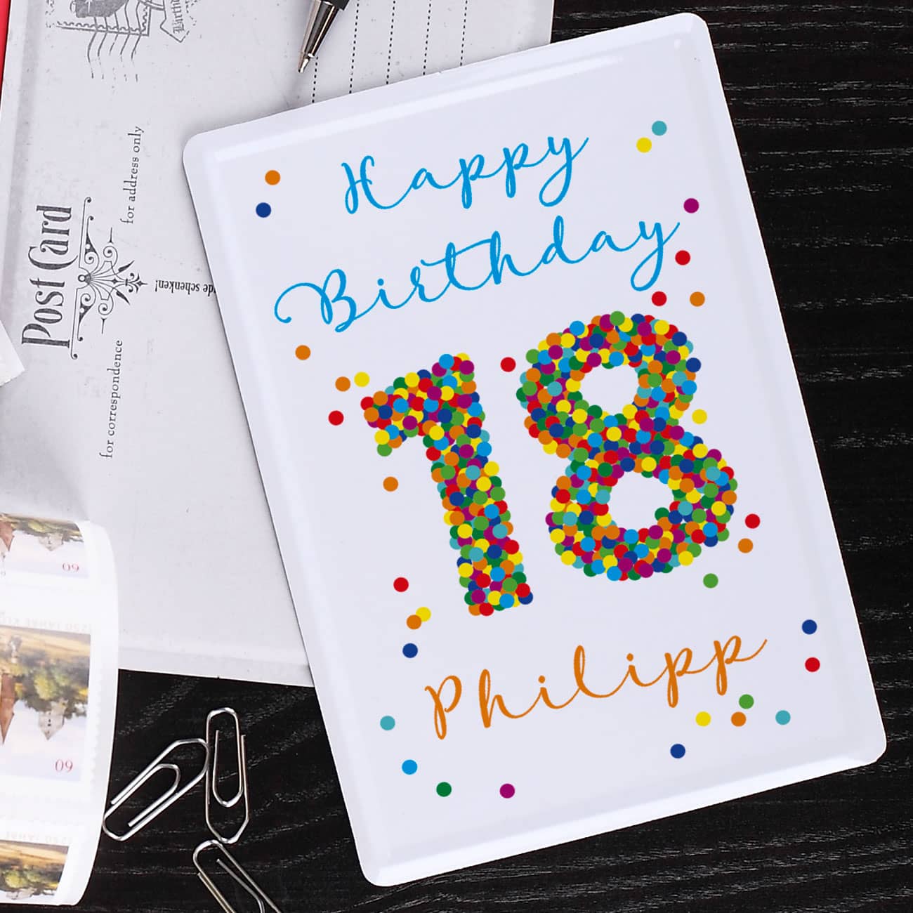Blechpostkarte zum 18. Geburtstag