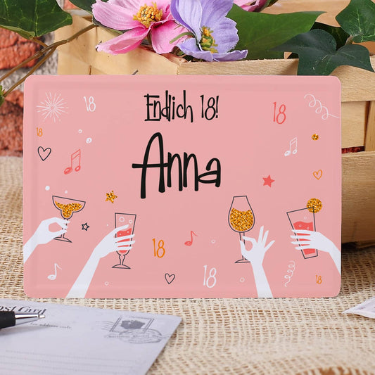 Rosa Blechpostkarte Endlich 18