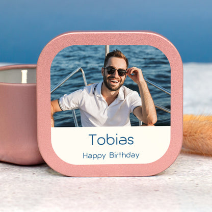Mini Duftkerze mit Foto & Wunschtext | Kerze als Gastgeschenk & Deko für viele Anlässe mit Farbwahl